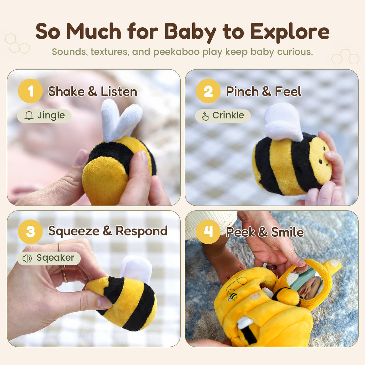 JoyCat Baby Toys 6-12 Months, Beehive Toy with 5 Sensory Bees, Baby Gift