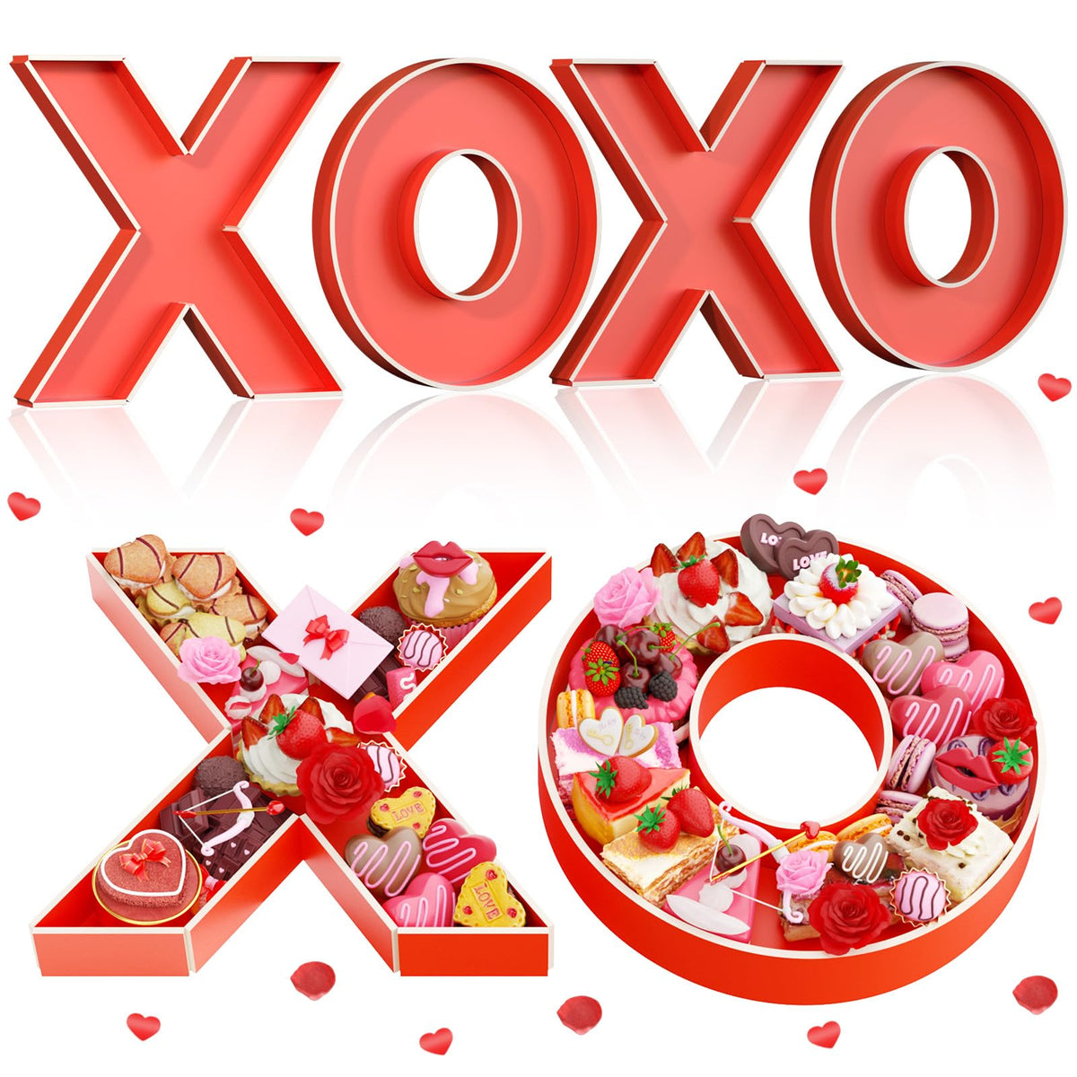 Valentine’s Charcuterie Cardboard for Food, 13.78" Red XOXO Large Charcuterie Board Letters for Chocolates, Cupcakes, Flowers, Roses, Candies