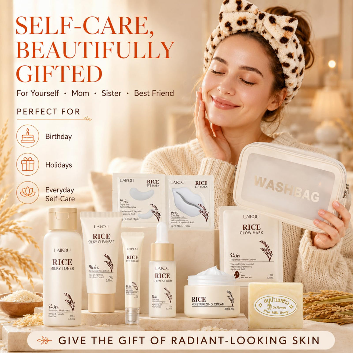 Korean Skin Care Set, 17PCS Rice Skin Care for Women & Girls,Korean Beauty