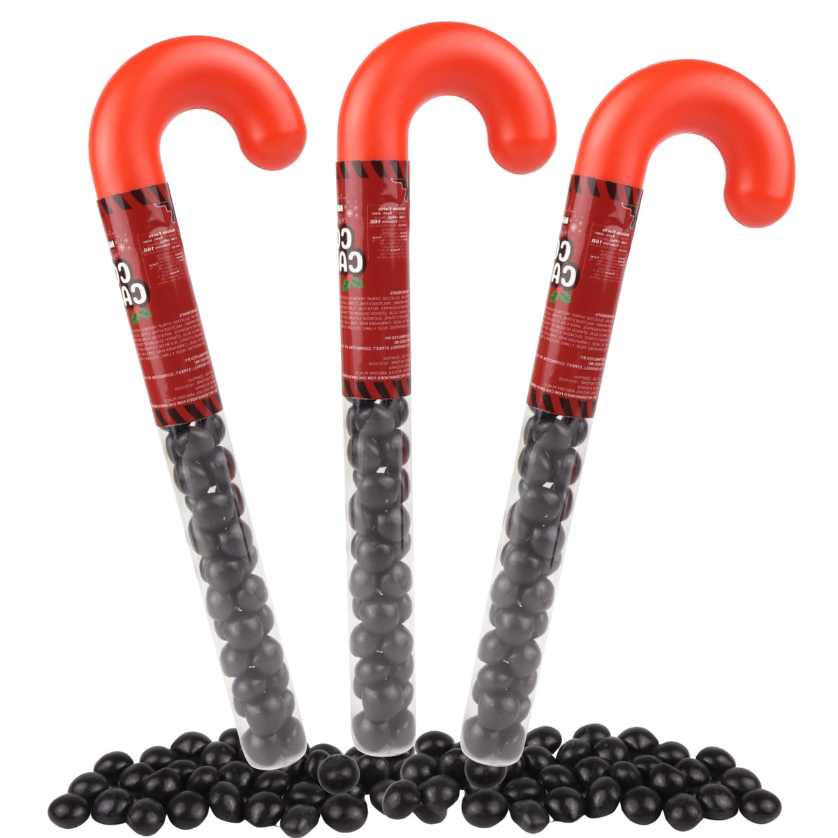 Naughty List Coal Candy Canes, Funny Christmas Stocking Stuffer Gag Gifts, Strawberry Flavored Chewy Treats, 1.41 Ounces (Pack of 3)