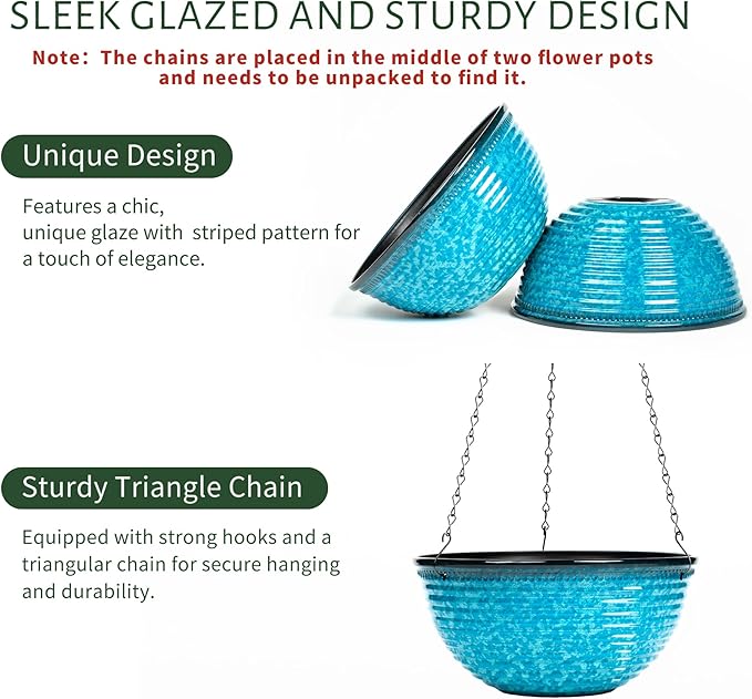 10 Inch Hanging Planter, 2 Pack Hanging Planters for Indoor Outdoor Plants Self Watering Hanging Pots with Drainage Holes for Garden Home (Snowflake Blue)