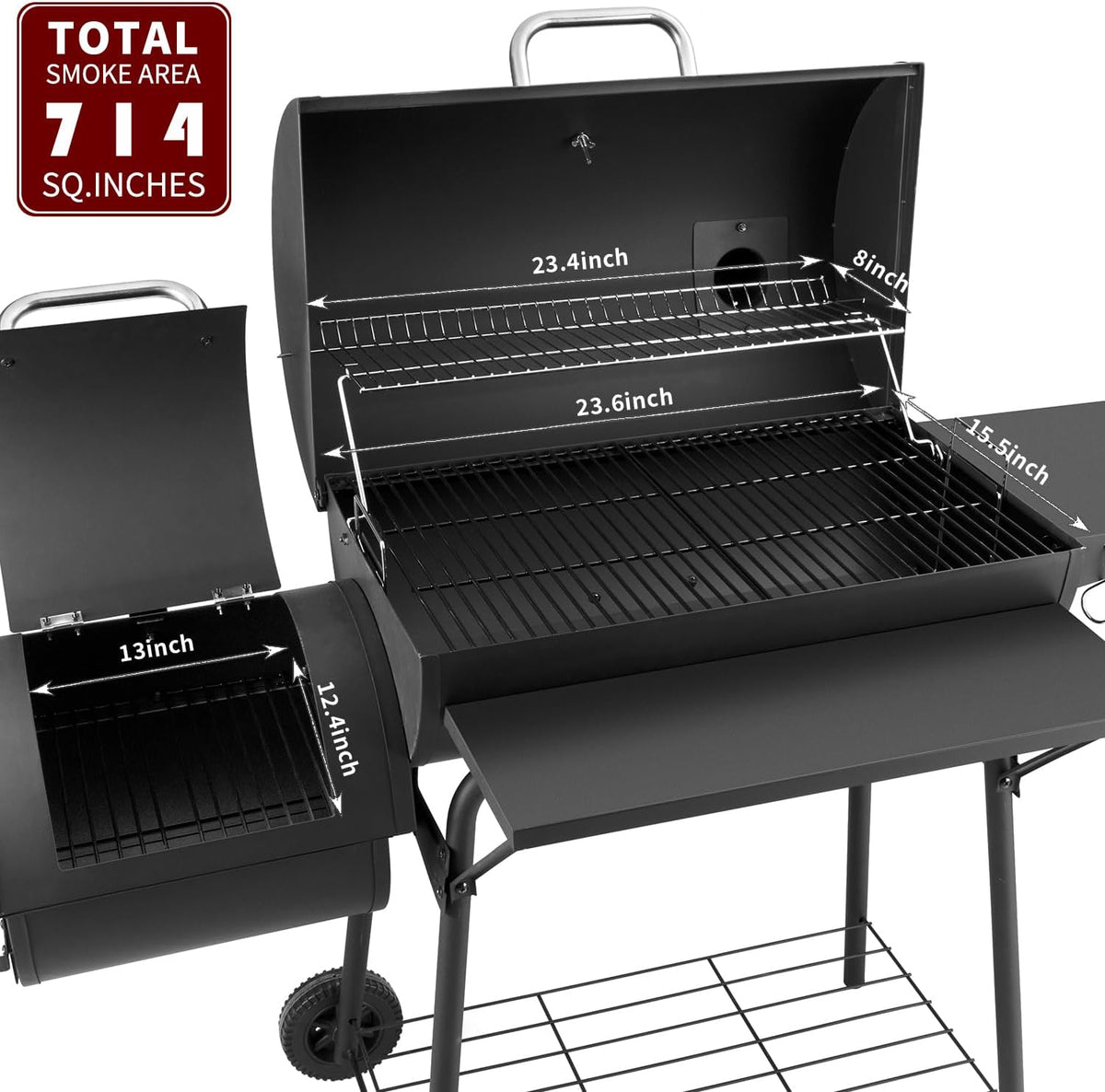 Charcoal Grill with Offset Smoker,BBQ Grills with Side Table,Outdoor Cooking with 714 Square Inches,Backyard Camping Picnics, Patio and Parties, Black by DNKMOR