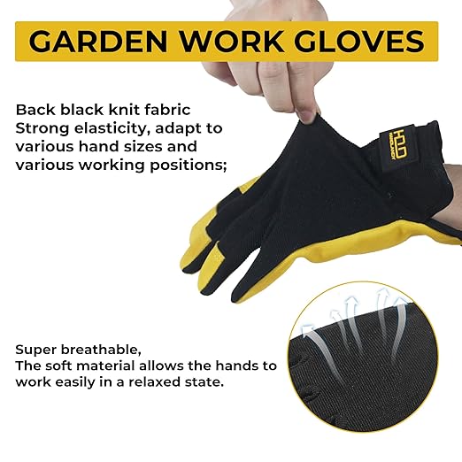 HLDD HANDLANDY Mens Leather Gardening Gloves, Utility Work Gloves for Gardening, Yardwork, Construction, Mechanics
