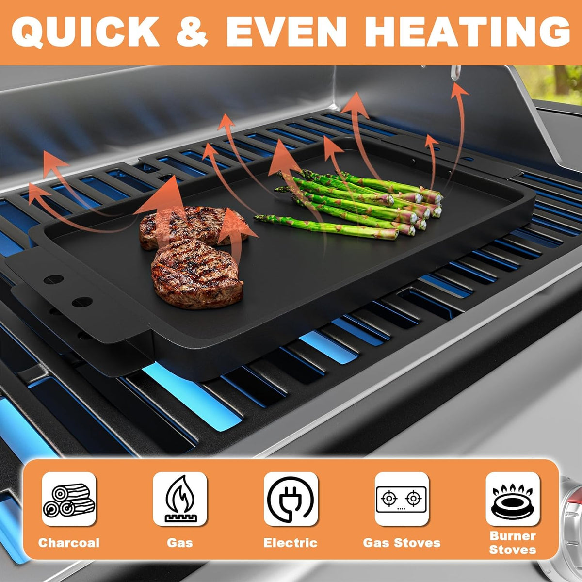 Grill Flat TopGriddle Universal, Cast Iron Griddle for Gas Grill, 17" x 10" Stovetop Griddle, GriddlePan for Stove Top, GrillGriddle for Charcoal/Electric/Gas Grills, Stove, Tailgating, Camping
