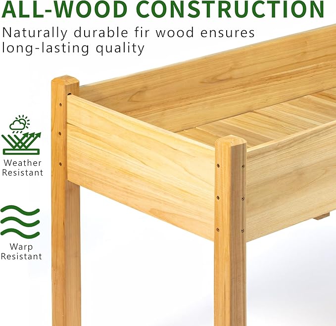Premium Fir Wooden Raised Garden Bed with Four Legs for Backyard and Balcony Gardening,Suitable for Indoor and Outdoor use,49.5''×23.5''×30''