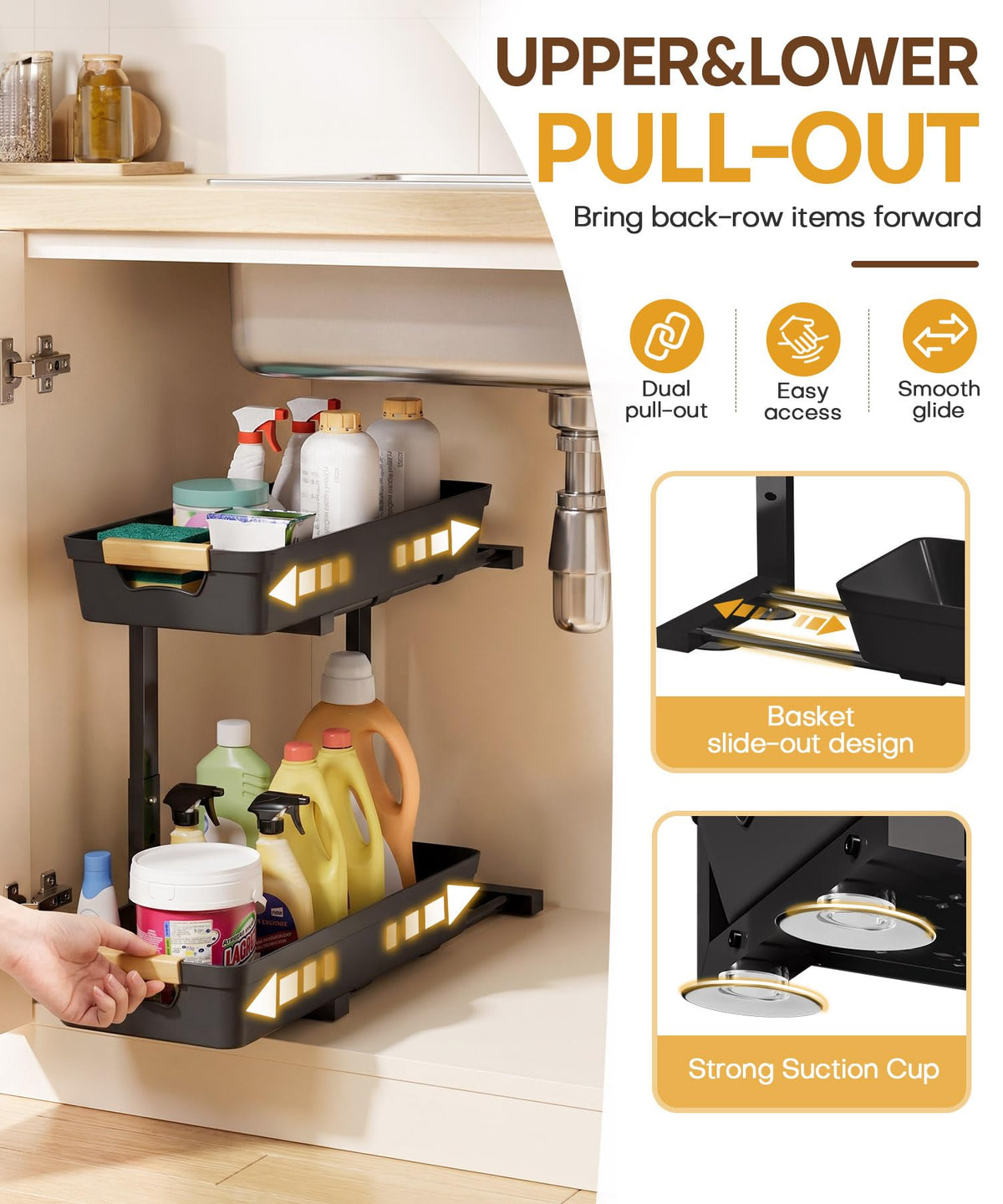 Homde Sliding Under Sink Organizer: 2-Pack Pull-Out Rack for Kitchen