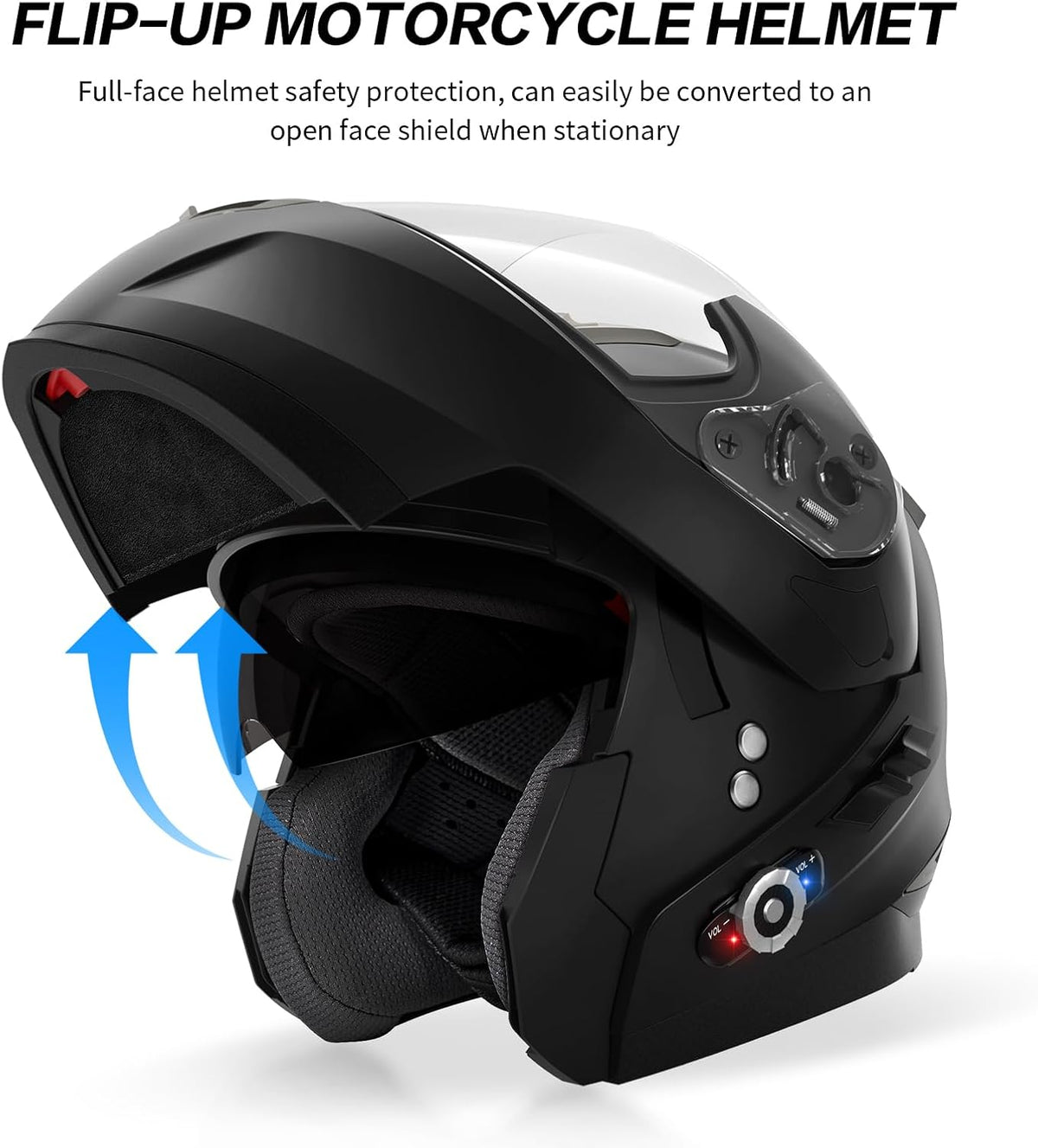 Motorcycle Helmet Bluetooth 5.0 Integrated New EPS FreedConn BM2-S Modular Flip Up Dual Visor Motorbike Helmet DOT FMVSS-218 Approved MP3 FM for Adults Men Women(Small, Matte Black)