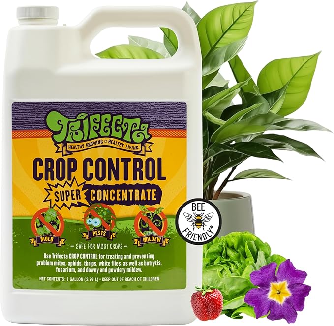 Trifecta Crop Control Super Concentrate All-in-One Natural Pesticide, Fungicide, Miticide, Insecticide, Help Defeat Spider Mites, Powdery Mildew, Botrytis, Mold, and More on Plants - Gallon