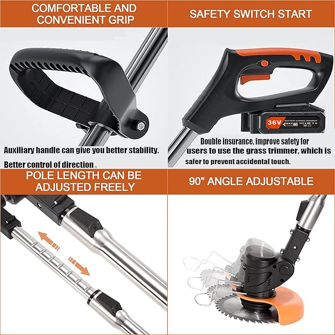 Weed Wacker 24V Eater Battery Brush Cutter, Electric Eater Battery Cordless stringles with 2 Batteries, 1 Charger, 3 Types Blades, Weed Wacker Battery Powered, Lightweight Battery Electric Weed