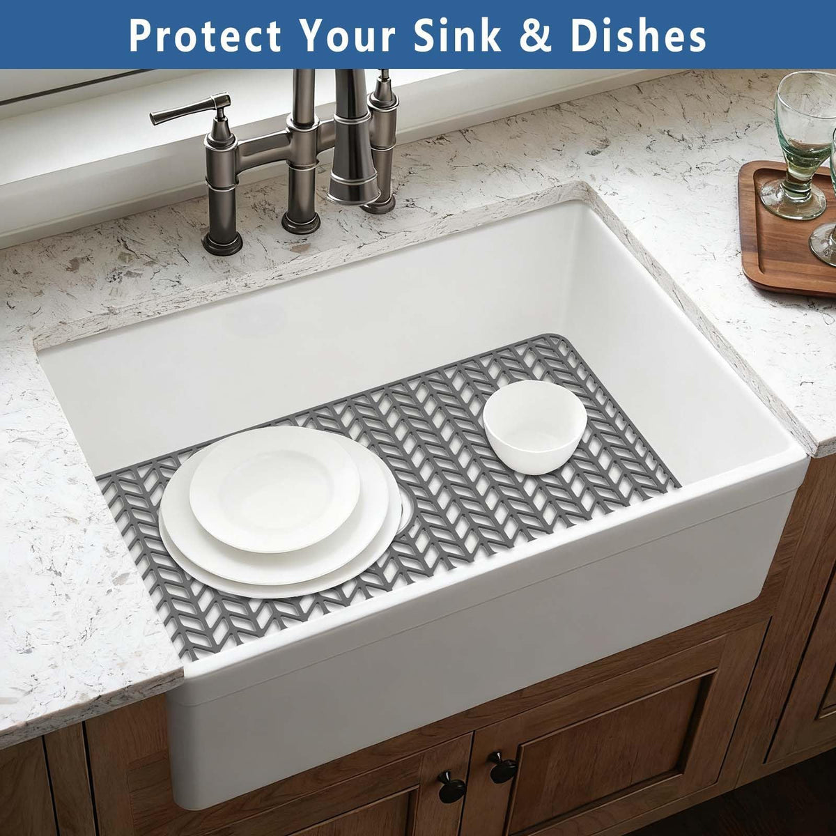 AWOKE Silicone Sink Protectors for Kitchen Sink, 30" x 16" Center Drain