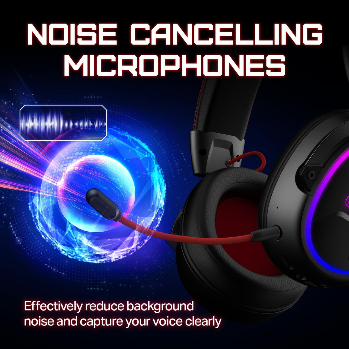 OXS Storm G2 Wireless Gaming Headsets, 7.1 Virtual Surround Sound, 3 EQ Modes, 2.4G Low Latency, 50mm Driver, 40H Playtime, RGB Light, Bluetooth 5.3, Compatible with PC, Console, Mobile, Black