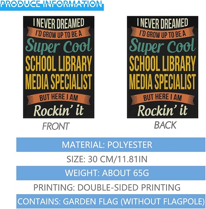 School Librarys Medias Specialists Gifts Garden Flag for Outside 12x18 Double Sided Novelty Decorative Flag for Patio