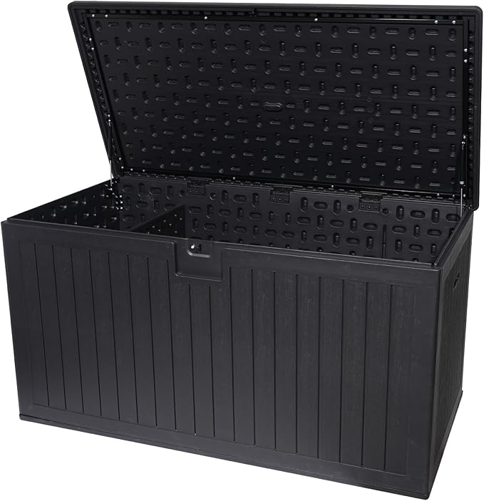 260 Gallon Outdoor Storage Box Waterproof, Extra Large Plastic Outside Deck Box Weatherproof, Resin Patio Storage Bin with Lock and Lids for Pool Equipment and Cushion, Black
