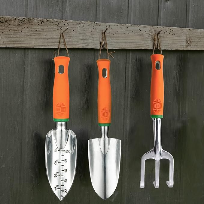 Ukoke Garden Tool Set, 3 Piece Aluminum Hand Tool Kit, Outdoor Tool, Heavy Duty Gardening Work Set with Ergonomic Handle, Gardening Tools for Women Men