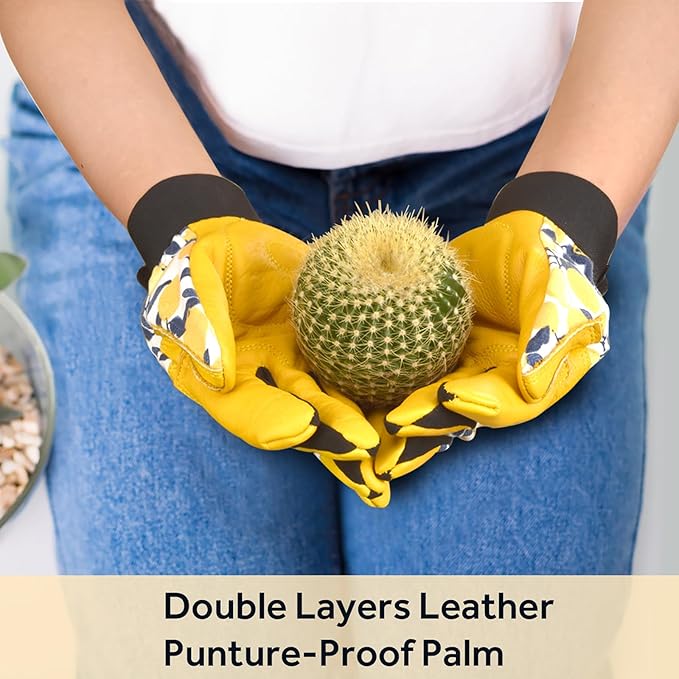 Cowhide Leather Thorn Proof & Puncture Resistant Gardening Gloves for Women and Men, Touchscreen Compatible Working Gloves for Weeding, Digging, Planting, Gardening Gifts for Women, Size Medium