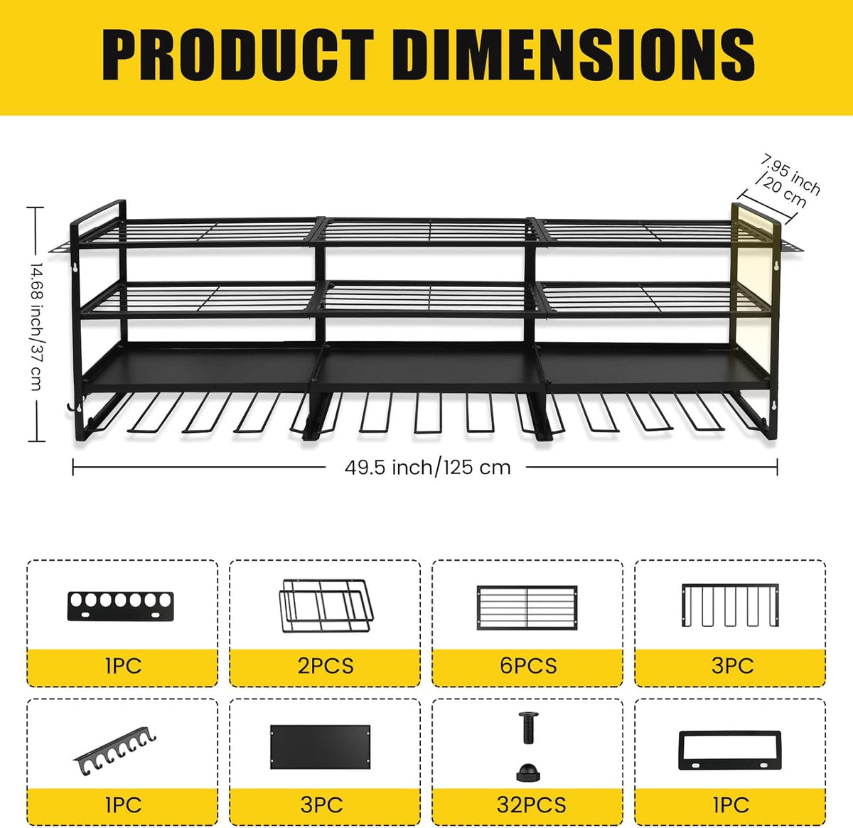 Wall Mount Power Tool Organizer, 4 Layer 12 Drill Hangers Storage Rack, Tool Organizers and Storage for Garage, Workshop, Pegboard, Shed - 50 inch