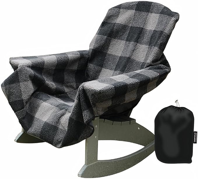 CITYBONFIRES The Chair Blanket – Reversible, Waterproof & Sherpa-Lined - Stretchable Elastic Back - Original Patio Chair Cover – Ideal for Homes and Outdoor Furniture- with Carry Pouch – Grey Plaid