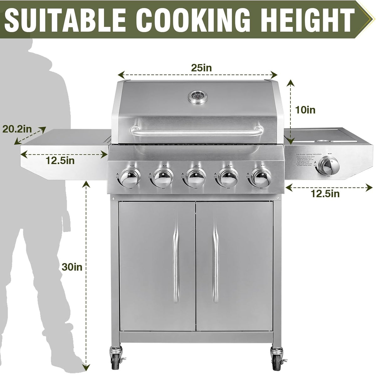 BESTFIRE 68,000 BTU 5+1 Burner Propane Grill - Stainless Steel BBQ with 647 sq in UPGRADED OIL-DRAIN Plates, Cast Iron Grates, Side Burner + FREE Food Clip for Outdoor Cooking