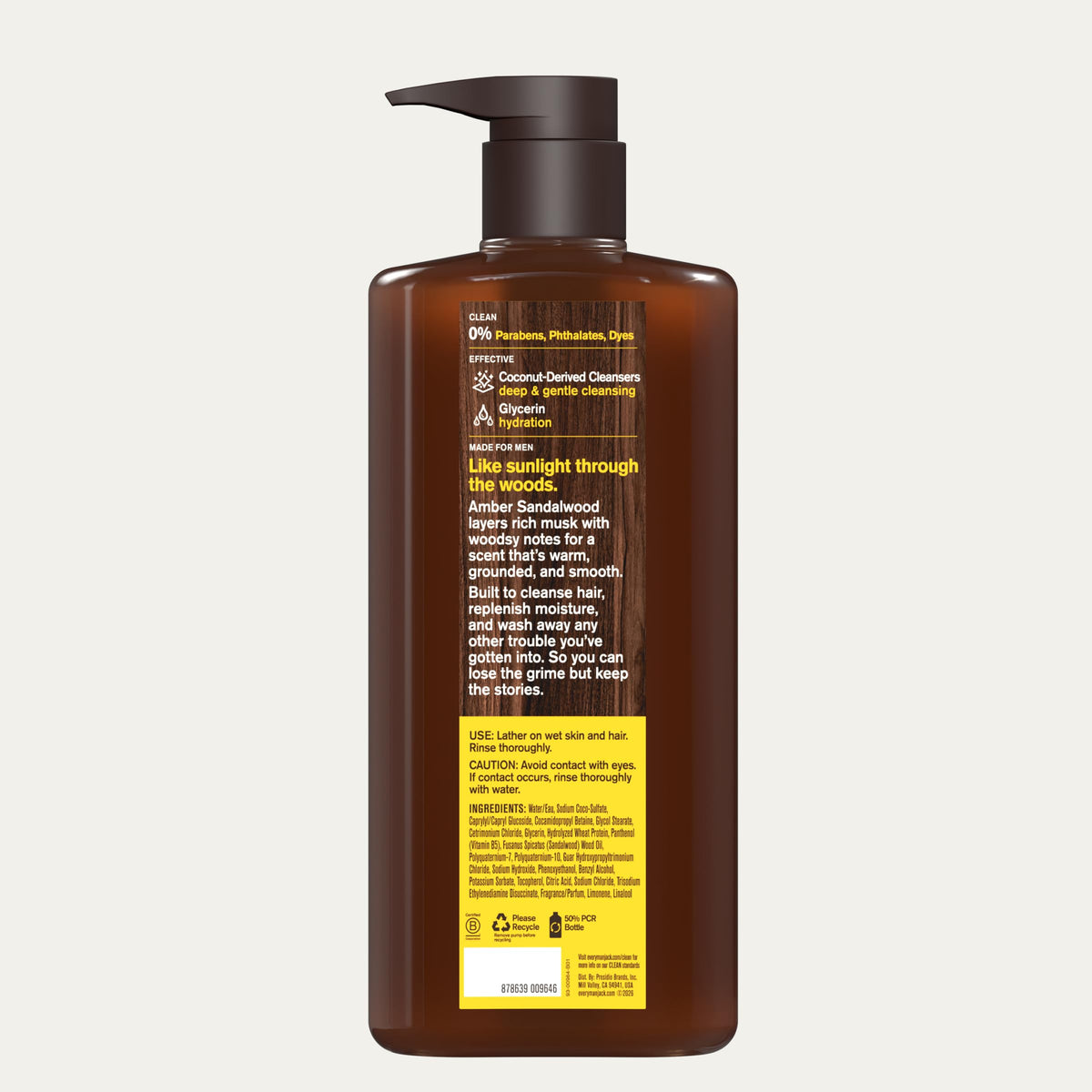 Every Man Jack Men's Shampoo & Conditioner 2-in-1, Amber Sandalwood, 24 oz