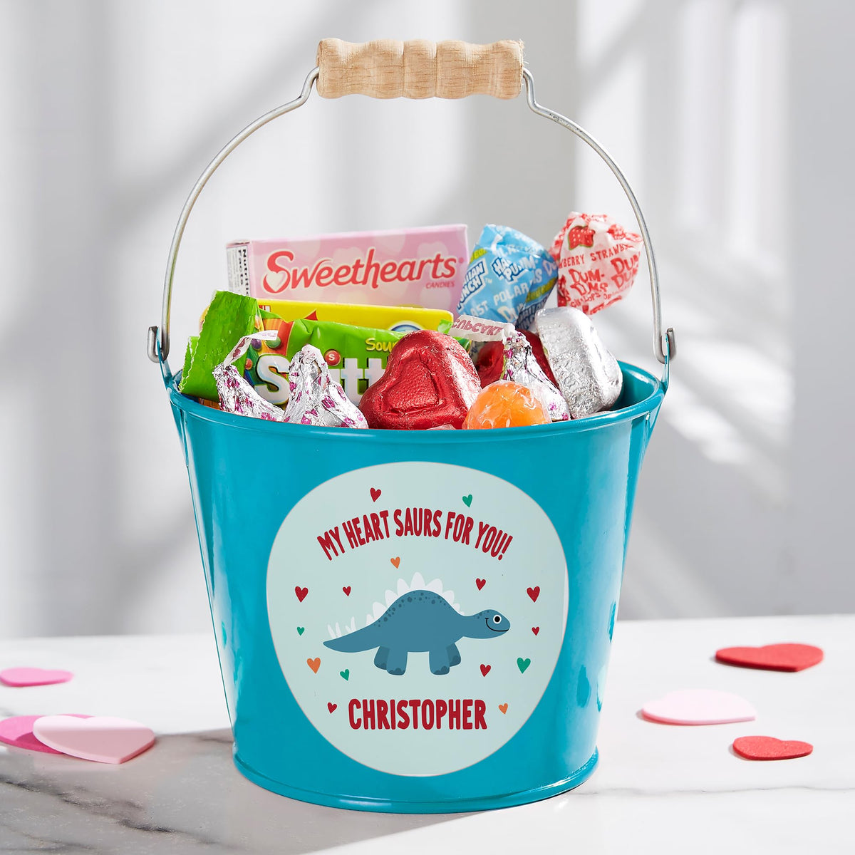 Personalization Universe Dino-Mite Personalized Mini Turquoise Treat Bucket