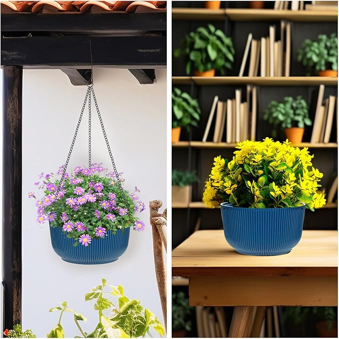 Hanging Planters for Indoor Plants 9/10/11 Inch, 3 Pack Plant Hanger Outdoor with Drainage Holes, Self Watering Hanging Basket Flower Pot for Garden Home Decor, Dark Blue