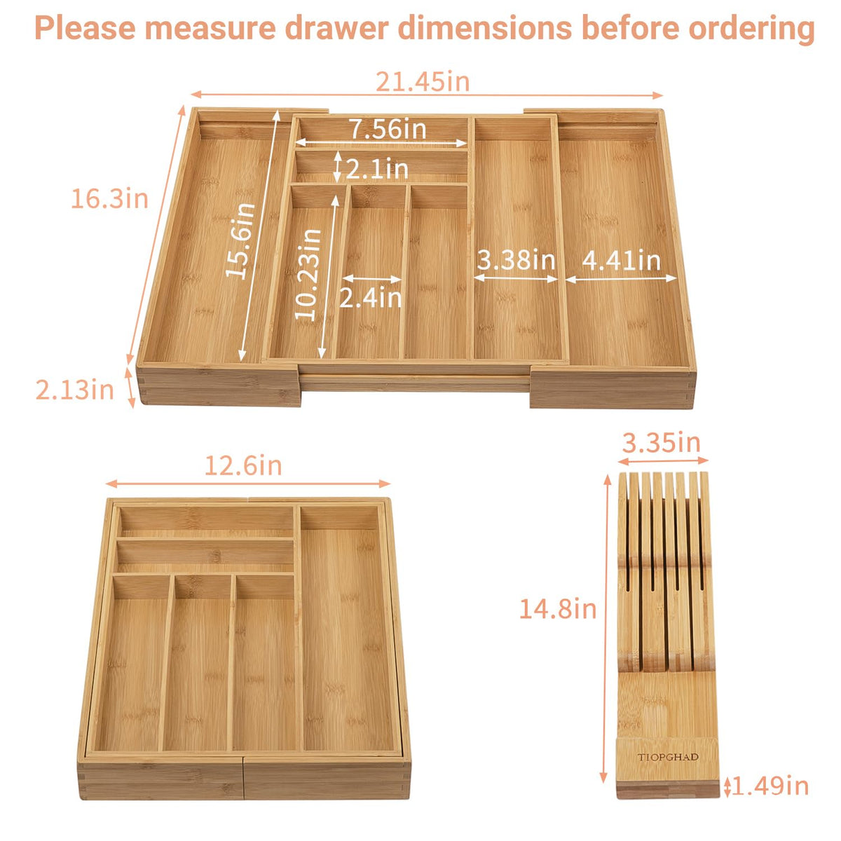 TIOPGHAD Expandable Bamboo Silverware Drawer Organizer Tray, Natural