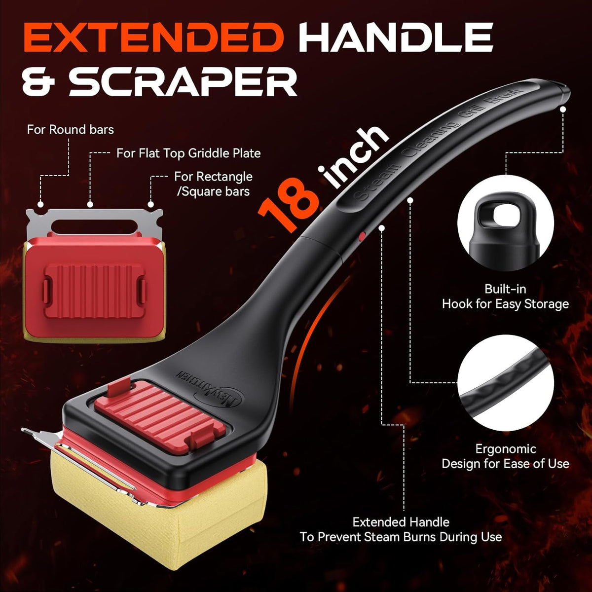 Grill Brush Bristle-Free Steam Cleaning, BBQ Brush Replaceable Heat-Resistant Kevlar Head with Grill Scraper Safe Barbecue Grill Cleaner