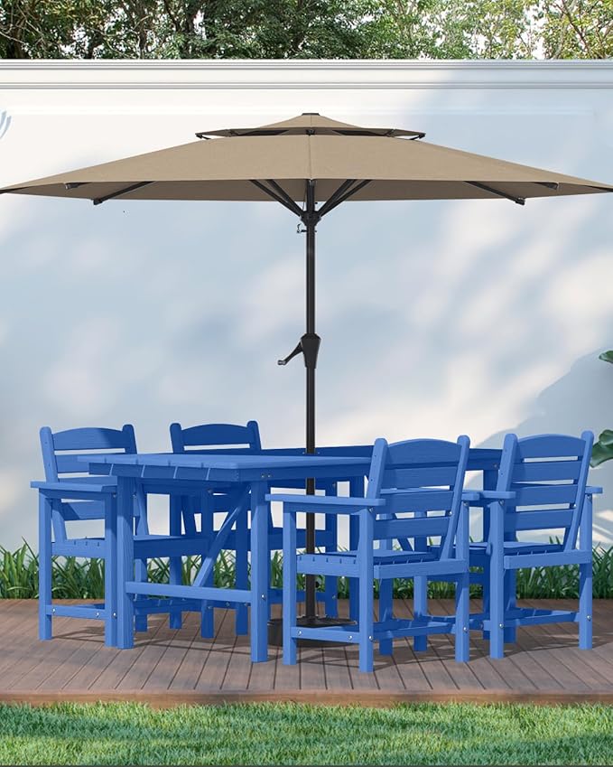 Patio Dining Set for 4 with Umbrella Hole - 66" Outdoor Table & 4 Chairs, All-Weather HDPE Outdoor Furniture for Lawn, Garden, Backyard, Poolside, Navy