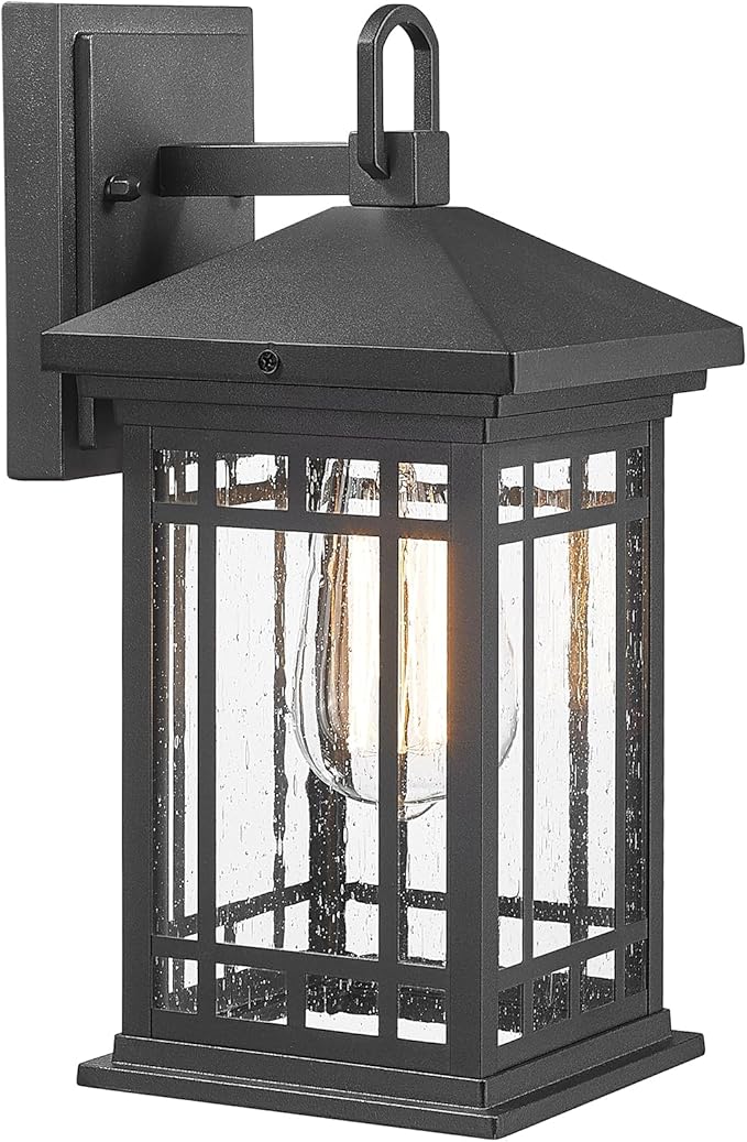 Outdoor Porch Lights Wall Mount, 12.4 Inch Outdoor Wall Lantern With E26 Sockets & Seeded Glass, Classic Exterior Lighting Fixtures, Waterproof Porch Light Fixtures For Garage (Bulbs Not Include)