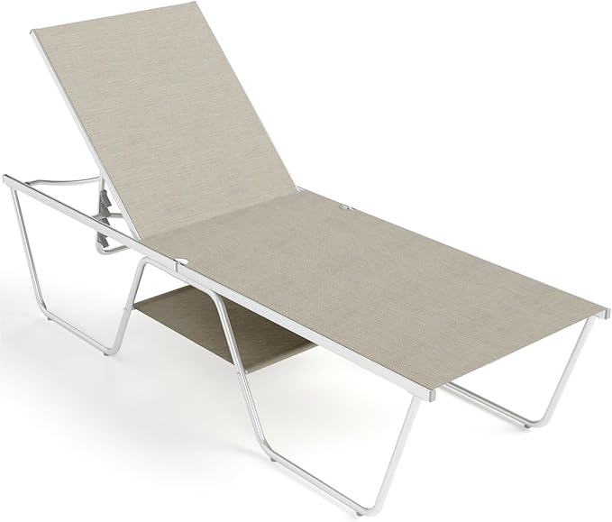 MFSTUDIO Outdoor Chaise Lounge Chair, Patio Recliner Lounge Chair with 5 Adjustable Positions, Patio Pool Tanning Lounger Chair, Textilene, All Weather Use