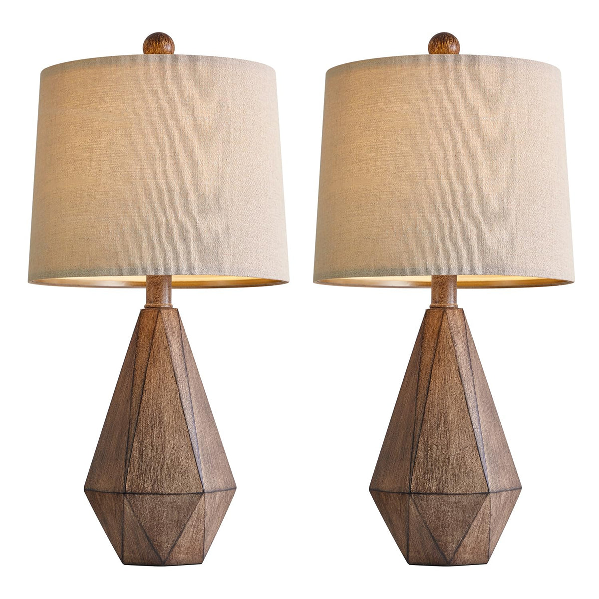 PoKat 20.25" Retro Farmhouse Table Lamp Set of 2, Small for Bedside, Brown