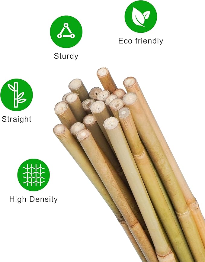 2ft Natural Bamboo Plant Stakes for Tomatoes, Beans, Flowers, Potted, Climbing Plants 25pcs