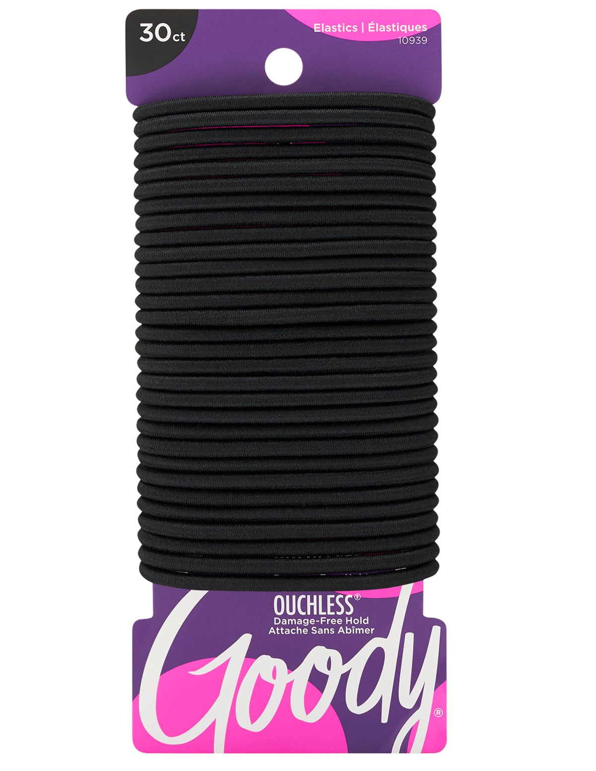Goody Ouchless Elastic Hair Ties, 30 Ct, Black, 4MM Rubber Bands, Pain-Free