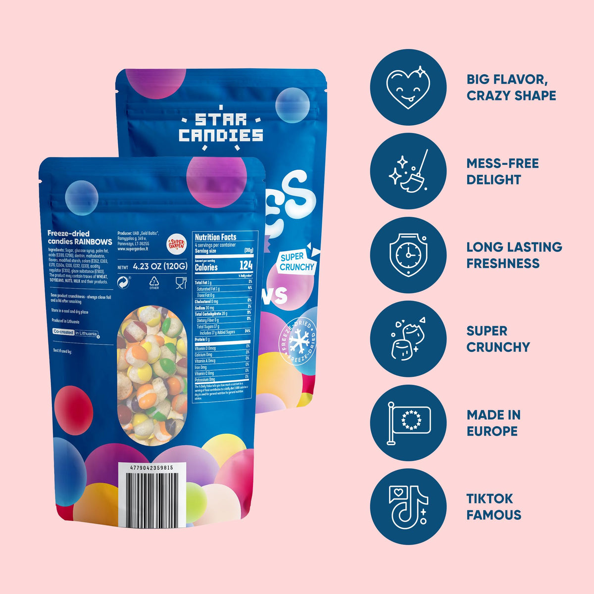 Star Candies Freeze Dried Rainbow Candies | Super Crunchy Freeze Dried Candy | Full Flavour Freeze Dried Dessert great for Birthday Parties | Freeze