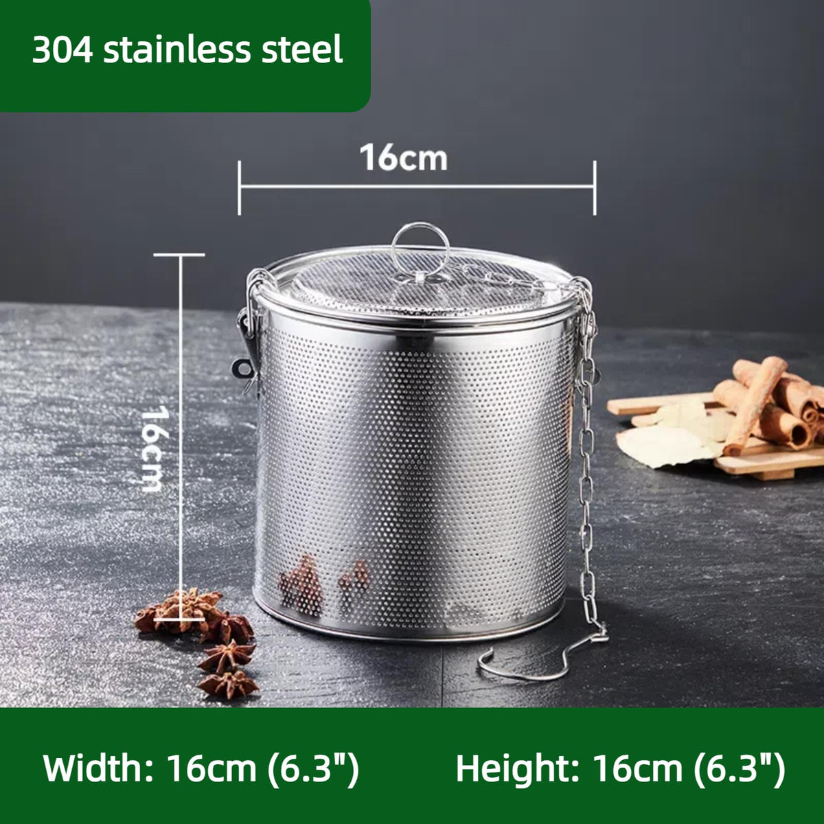 Vexillaris Stainless Steel Spice Infusion Basket, Large Cooking Spice Strainer, Mesh Design Strainer Soup Separator Basket with Chain Hook, Suitable for Home Kitchens (3.2L)