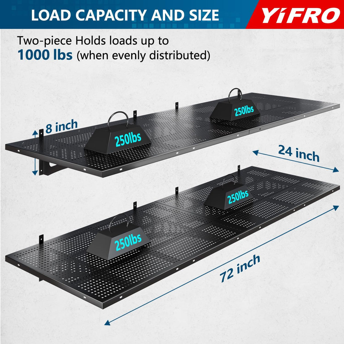 4-Pack 2x3ft Heavy Duty Garage Wall Shelving, 1000 lbs Load Capacity, Garage Shelving Wall Mounted, Garage Storage Rack with Hooks, Black