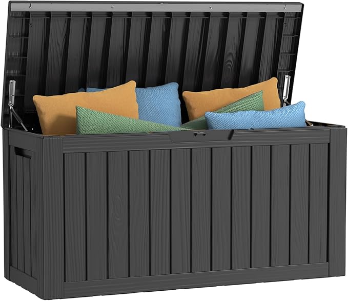 DRATO 80 Gallon Deck Box, Outdoor Storage Box for Patio Furniture, Patio Cushions, Gardening Tools, Pool Supplies 480lbs Weight Capacity,Waterproof Resin Storage Boxes