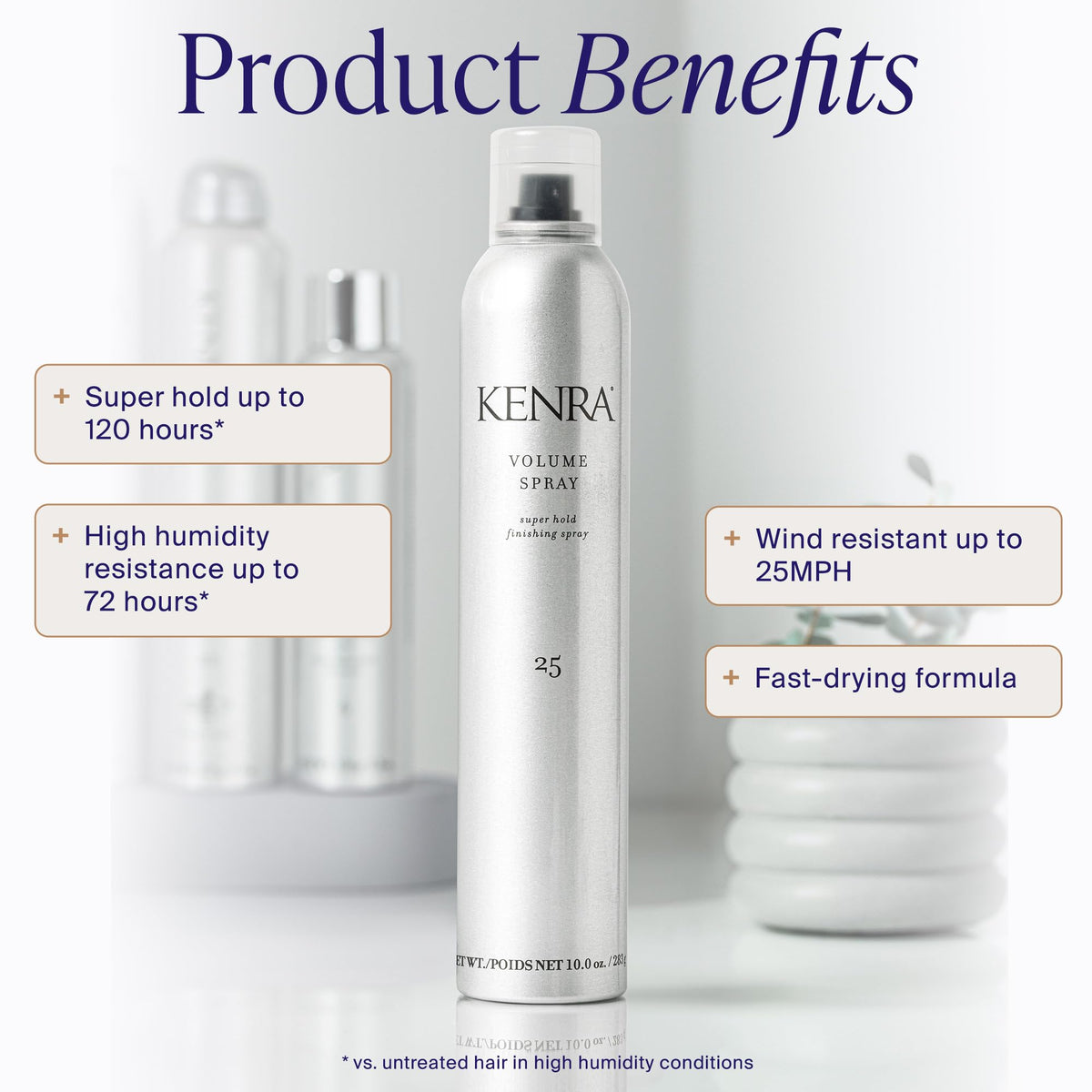 Kenra Professional Volume Spray 25 50% | Super Hold Finishing & Styling Hairspray | Flake-free & Fast-drying | Wind & Humidity Resistance | All Hair Types | 10 oz