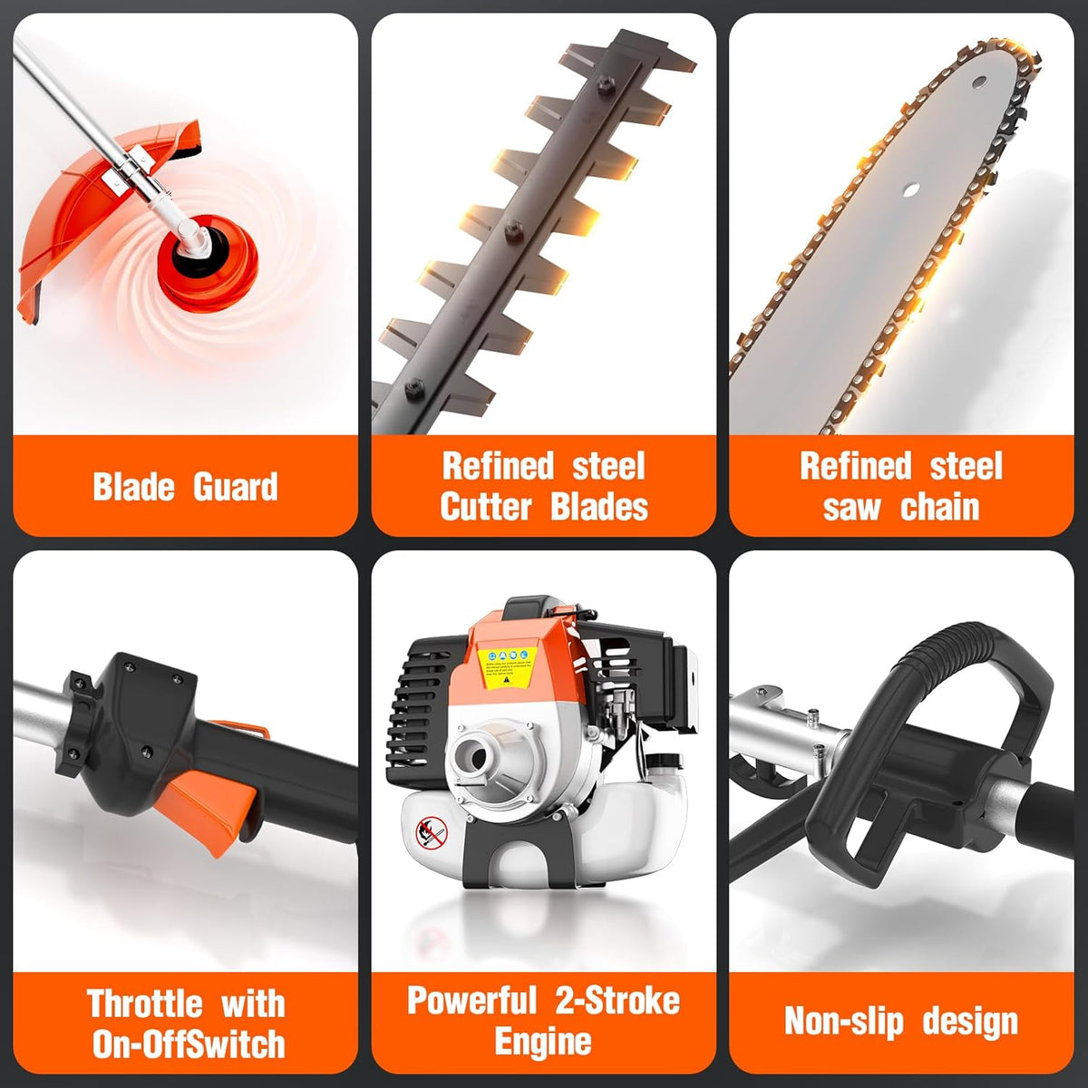 52cc 6 in 1 2-Stroke Gas String Trimmer with Gas Hedge Trimmer,Brush Cutter Gas Powered,Gas Weed Eater for Weeds and Grass