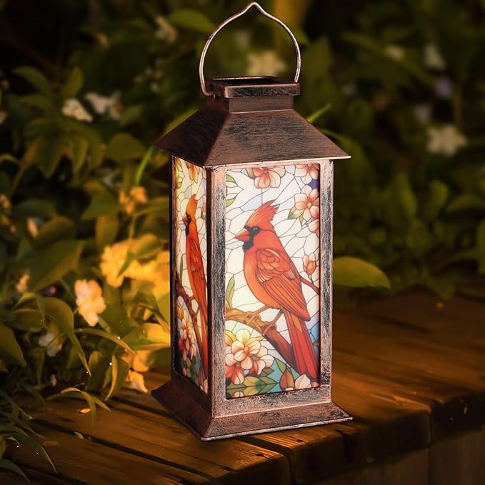 Solar Lantern Outdoor Waterproof Cardinal Garden Decor Birthday Gifts for Women Mom and Grandma Solar LED Plastic Decorative Hanging Light for Yard(Cardinal)