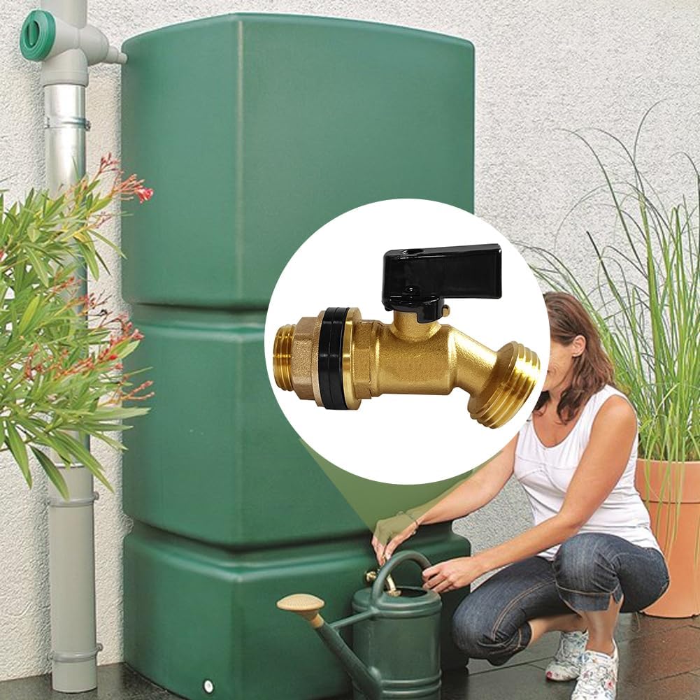 Brass Water Container Rain Barrel Faucets Spigot 3/4" G Male Thread Large Inlet to 3/4" GHT Male Thread Outlet with Quarter Turn Ball Valve Include Bulkhead Fitting and Washers 2PCS