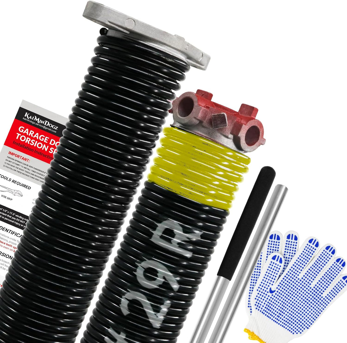 Pair of 1.75" Garage Door Torsion Springs Set with Non-Slip Winding Bars&Gloves, High Precision Electrophoresis Oil-Free Black Coated for Replacement, MIN 16,000 Cycles (0.207 x 1.75"x 29")