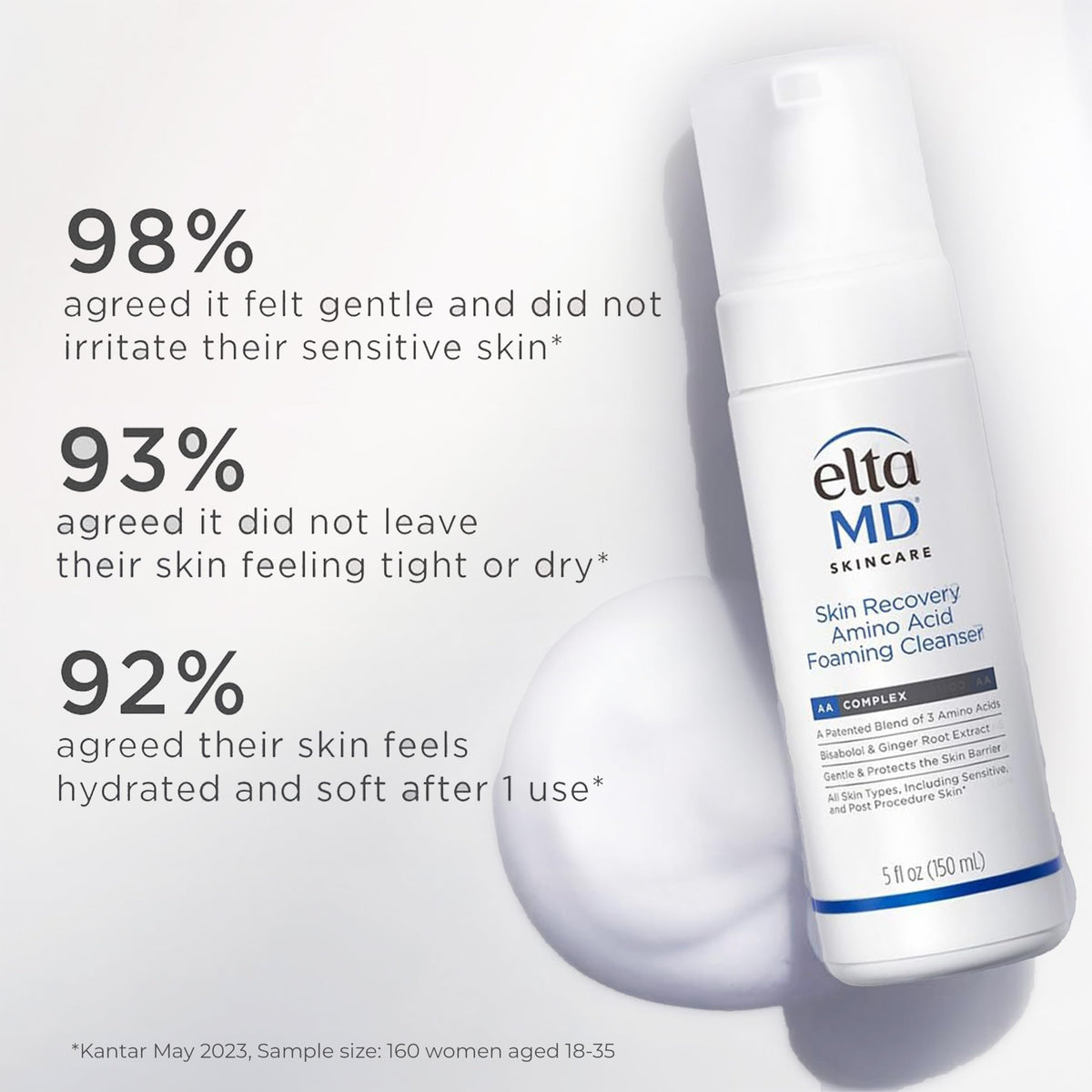 EltaMD Skin Recovery Amino Acid Foaming Face Wash, Fragrance-Free, 5 oz