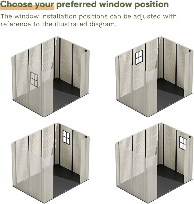 Patiowell 8 x 6 FT Plastic Outdoor Storage Shed with Floor, Resin Shed with Window and Lockable Door for Garden, Backyard, Tool Storage Use, Easy to Install in Beige (Kick-it Shed)