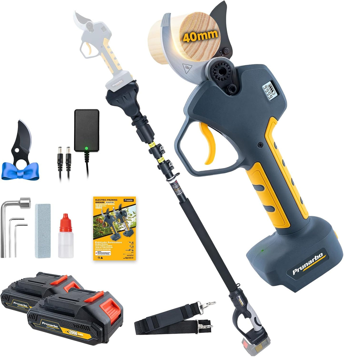 2-in-1 Brushless Pole Pruning Shear, 40mm Professional Cordless Pruners with Extension 1.6 Inches Compatible with Makita 18V Batteries Electric Tree Pruner 4000mAh Battery Secateurs