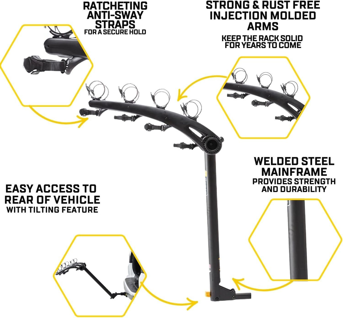 Saris Bones 4-Bike Hitch Rack Bicycle Carrier, with Easy Fold Design and Tilting Base
