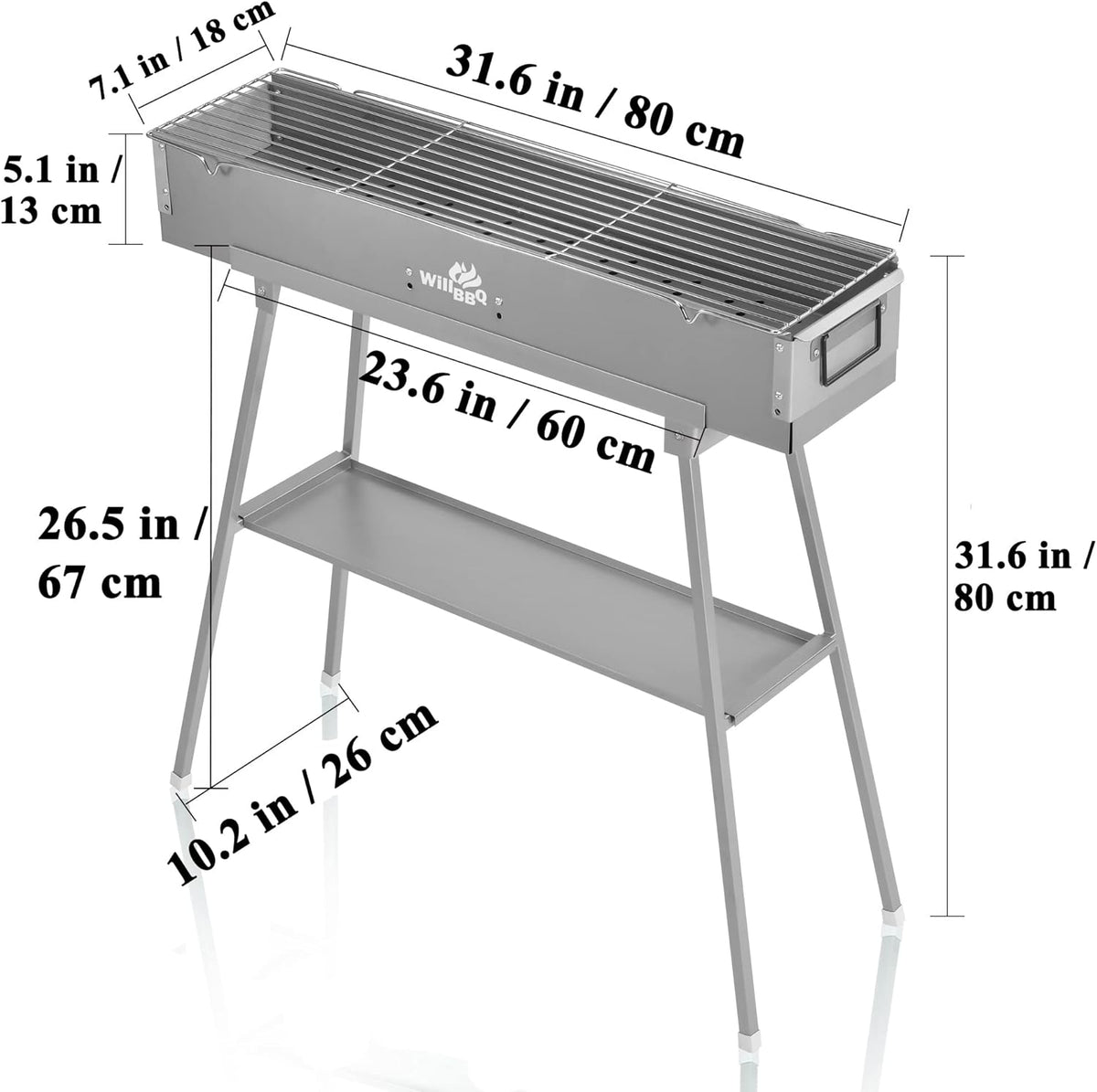 Charcoal Grills Commercial Quality Portable Multiple Size Hibachi BBQ Lamb Skewer Folded Camping Barbecue Grill(31.6x7.1x5.1 inch With Accessories)