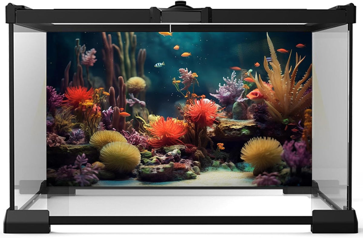 Aquarium Background Beautiful Colorful Coral Reef Aquatic Plants Terrarium Background Rock Tropical Fish Jungle Style Fish Tank Background Colorful Under Water View Aquarium Backdrop Vinyl 30x12in
