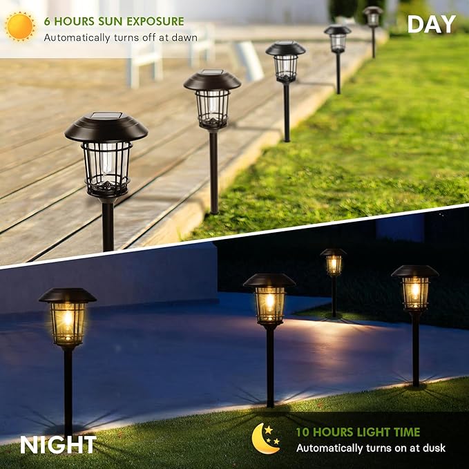 Grand patio Solar Outdoor Lights, 10 Pack, Glass Light Metal Pathway Light, Waterproof Landscape Lighting, Automatic Dusk and Dawn Sensor (Slate Gray)