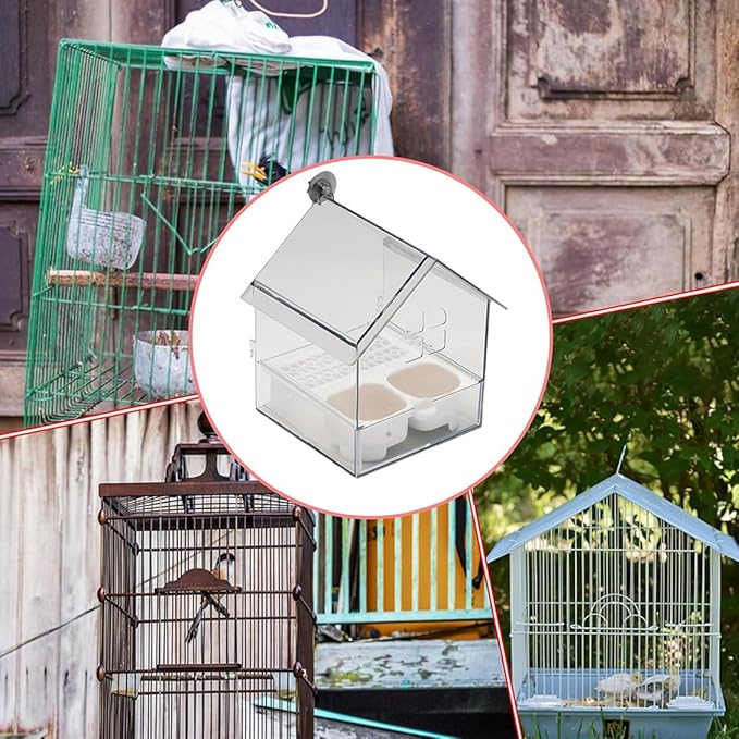 2026 New Pull-Out External Parrot Feeder, Bird Bath for Cage, 7*6*5.5in Bird Feeder House, Transparent Parakeet Cage Accessories, Easy To Fill, Clean, Long-Lasting, for Finch and Hummingbird (White)